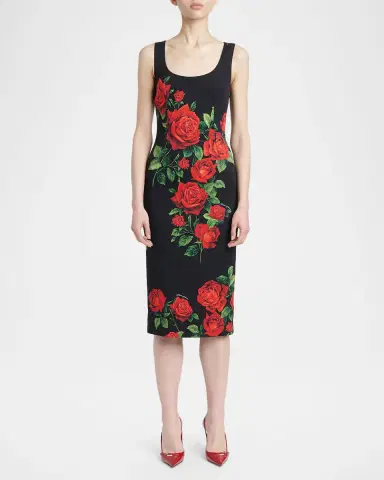 Dolce & Gabbana Rose-Print Sleeveless Midi Cocktail Dress | Thumbnail 2