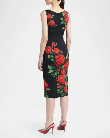 Dolce & Gabbana Rose-Print Sleeveless Midi Cocktail Dress | Thumbnail 3