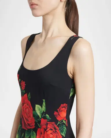 Dolce & Gabbana Rose-Print Sleeveless Midi Cocktail Dress | Thumbnail 5