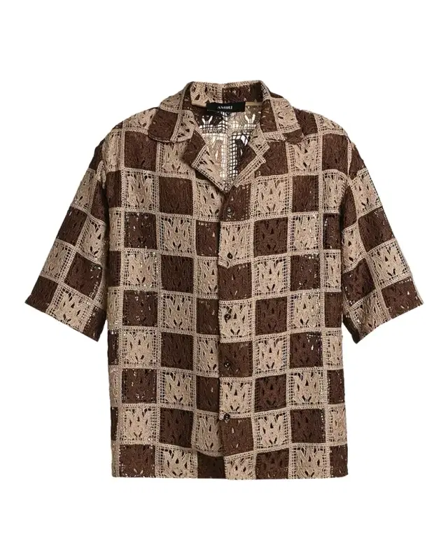 Amiri Men 's Crochet MA-Knit Checkerboard Short-Sleeve Shirt