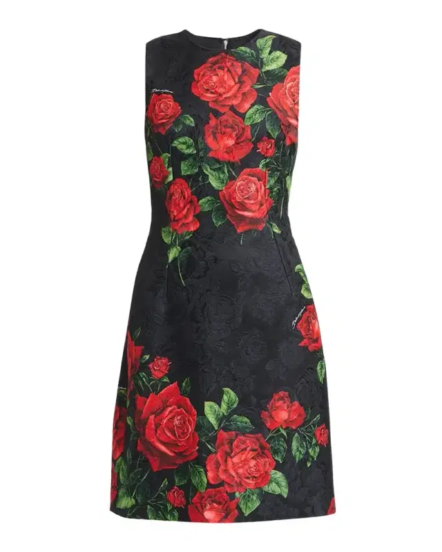 Dolce & Gabbana Sleeveless Rose Brocade Knee-Length Dress