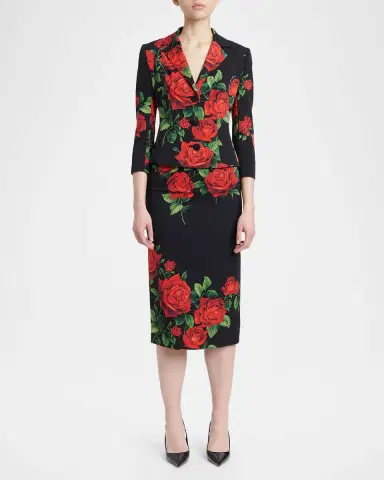 Dolce & Gabbana Rose-Print Silk Single-Breasted Jacket | Thumbnail 2