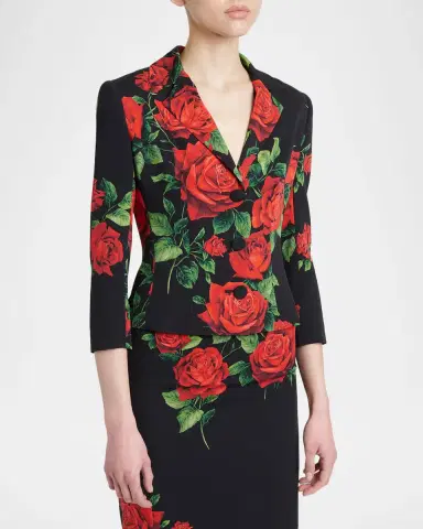 Dolce & Gabbana Rose-Print Silk Single-Breasted Jacket | Thumbnail 4