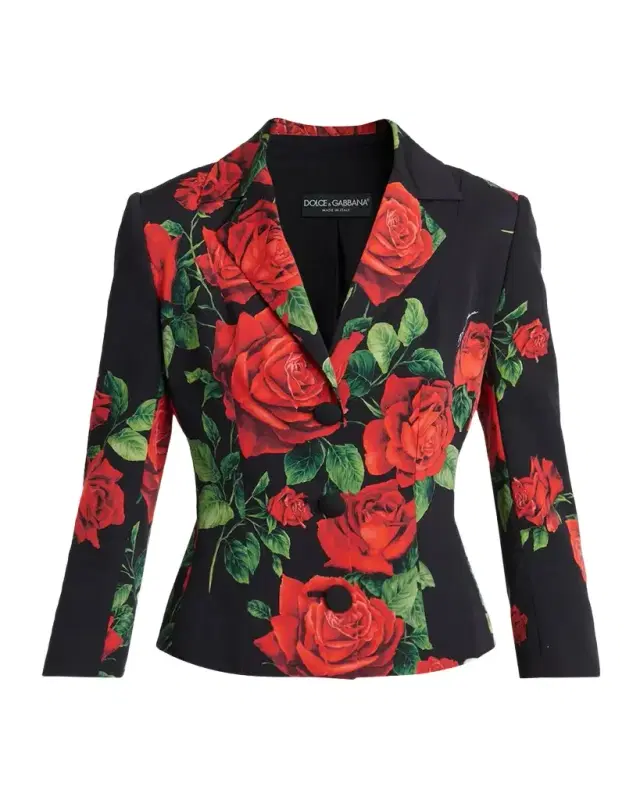 Dolce & Gabbana Rose-Print Silk Single-Breasted Jacket