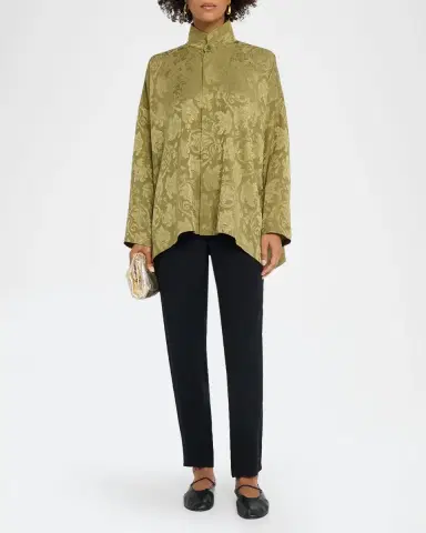 Eskandar Silk Jacquard Wide A-Line Double Stand Collar Shirt | Thumbnail 2 Eskandar Silk Jacquard Wide A-Line Double Stand Collar Shirt | Thumbnail 2