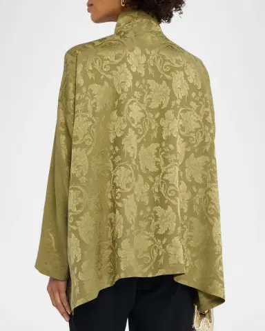 Eskandar Silk Jacquard Wide A-Line Double Stand Collar Shirt | Thumbnail 3 Eskandar Silk Jacquard Wide A-Line Double Stand Collar Shirt | Thumbnail 3