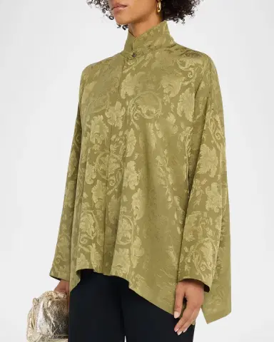 Eskandar Silk Jacquard Wide A-Line Double Stand Collar Shirt | Thumbnail 4 Eskandar Silk Jacquard Wide A-Line Double Stand Collar Shirt | Thumbnail 4