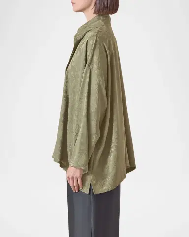 Eskandar Silk Jacquard Wide A-Line Double Stand Collar Shirt | Thumbnail 5 Eskandar Silk Jacquard Wide A-Line Double Stand Collar Shirt | Thumbnail 5