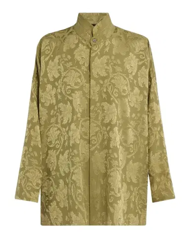 Eskandar Silk Jacquard Wide A-Line Double Stand Collar Shirt | Thumbnail 1 Eskandar Silk Jacquard Wide A-Line Double Stand Collar Shirt | Thumbnail 1