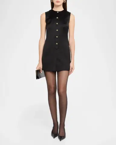 Saint Laurent Crystal Buttoned Satin Sleeveless Mini Dress | Thumbnail 2