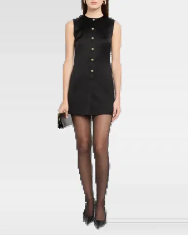 Saint Laurent Crystal Buttoned Satin Sleeveless Mini Dress | Thumbnail 6