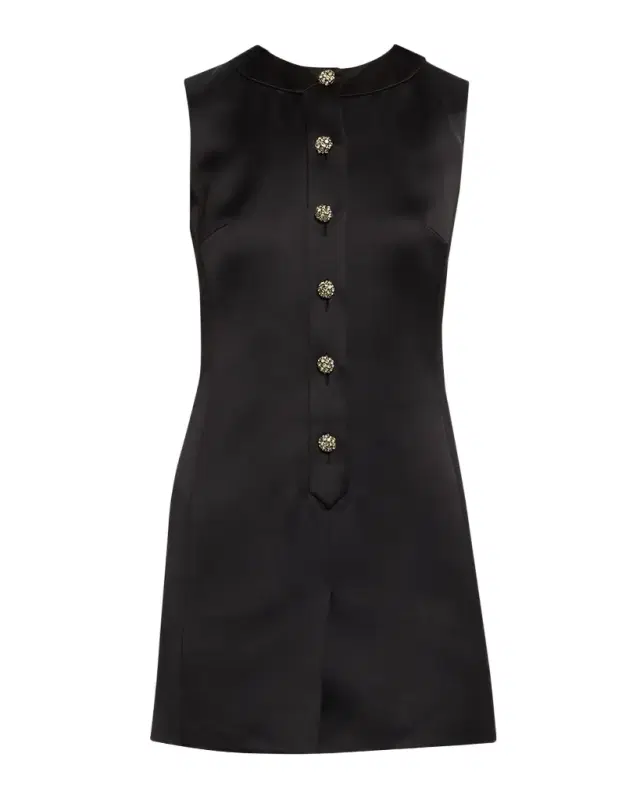 Saint Laurent Crystal Buttoned Satin Sleeveless Mini Dress