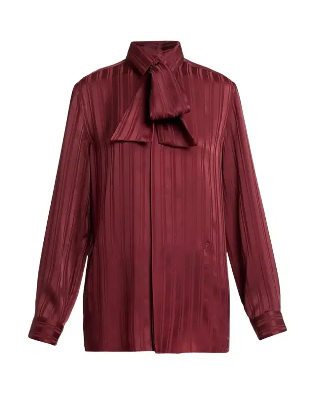 Saint Laurent Striped Silk Jacquard Cassandre Lavalliere Blouse