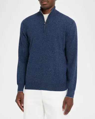 Brunello Cucinelli Men's Cashmere Mouline Quarter-Zip Sweater | Thumbnail 4 Brunello Cucinelli Men's Cashmere Mouline Quarter-Zip Sweater | Thumbnail 4