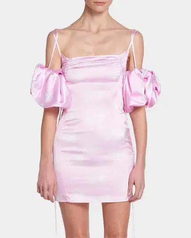 Jacquemus Chouchou Puff-Sleeve Satin Mini Dress | Thumbnail 4 Jacquemus Chouchou Puff-Sleeve Satin Mini Dress | Thumbnail 4