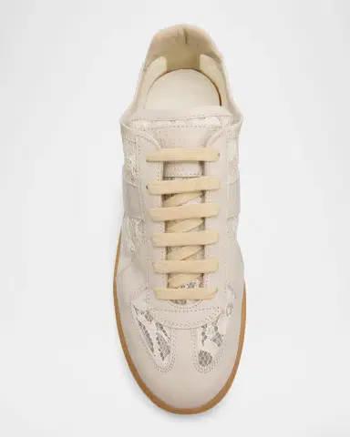 Maison Margiela Replica Lace and Leather Low-Top Sneakers | Thumbnail 4