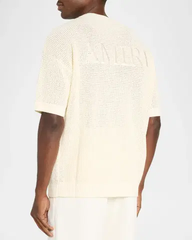 Amiri Men 's Cotton Crochet Short-Sleeve Crewneck Sweater | Thumbnail 3