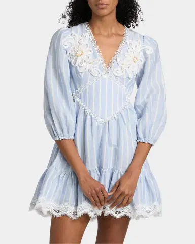 PatBo Marine Striped Lace-Trimmed Mini Dress | Thumbnail 4