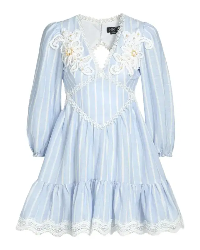 PatBo Marine Striped Lace-Trimmed Mini Dress