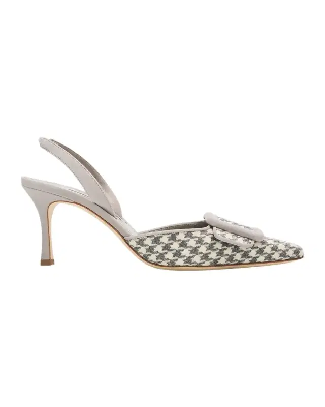 Manolo Blahnik 0mm Mayslibi Gala Houndstooth Suede Slingback Pumps