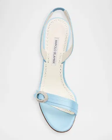 Manolo Blahnik 90mm Zutosan Satin Embellished Buckle Slingback Sandals | Thumbnail 6