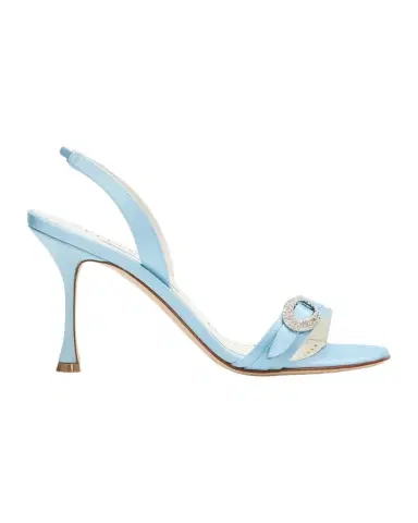 Manolo Blahnik 90mm Zutosan Satin Embellished Buckle Slingback Sandals | Thumbnail 1