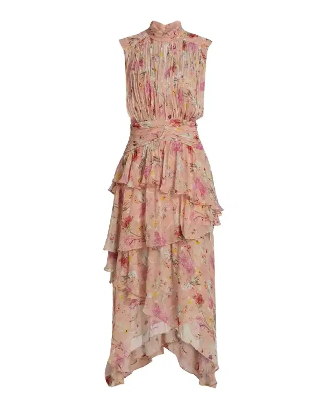 PatBO Lily Ruched Floral A-Line Midi Dress