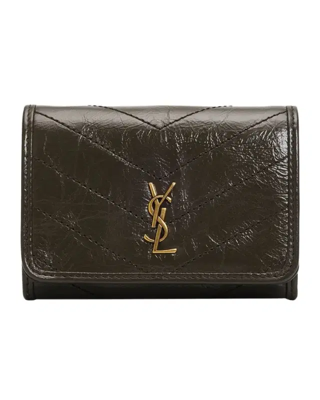 Saint Laurent Niki YSL Topstitched Leather Trifold Wallet
