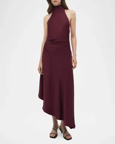 SIMKHAI Monica High-Low Satin Halter Midi Dress | Thumbnail 2 SIMKHAI Monica High-Low Satin Halter Midi Dress | Thumbnail 2