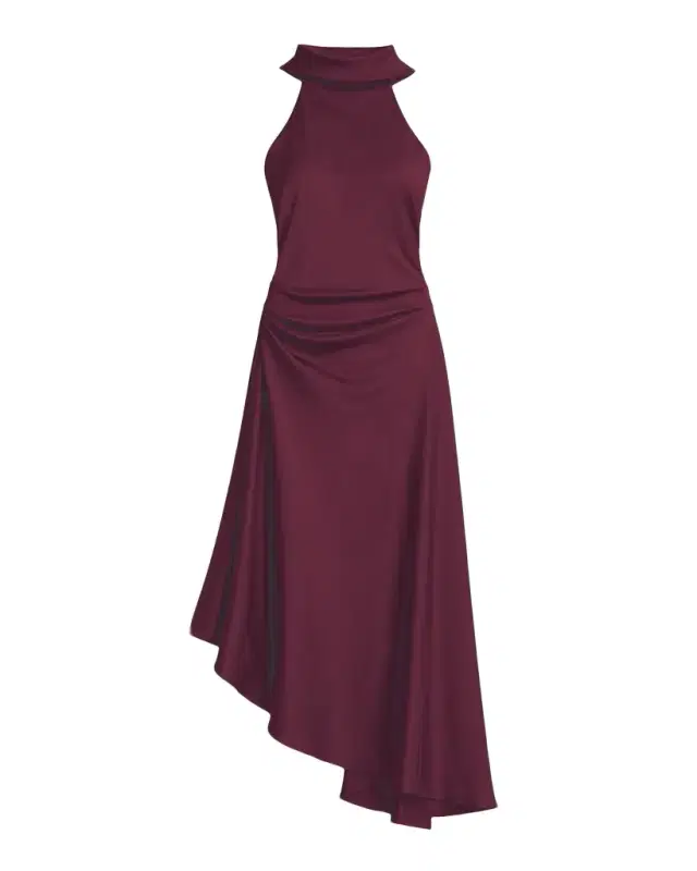Simkhai Monica High-Low Satin Halter Midi Dress