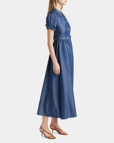 Saloni Ena Floral-Embroidered Cotton-Blend Midi Shirtdress | Thumbnail 7