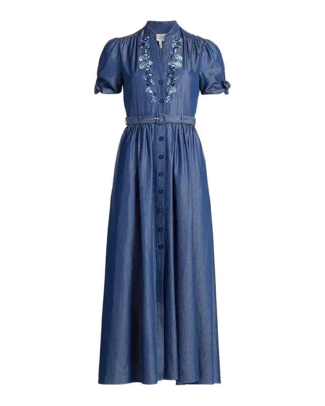 Ena Floral-Embroidered Cotton-Blend Midi Shirtdress Ena Floral-Embroidered Cotton-Blend Midi Shirtdress
