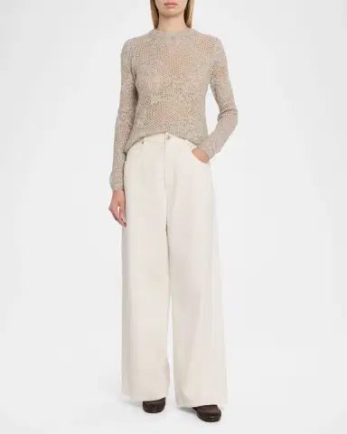 Brunello Cucinelli Wool-Mohair Diamante Openwork Sweater | Thumbnail 2