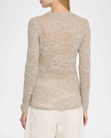 Brunello Cucinelli Wool-Mohair Diamante Openwork Sweater | Thumbnail 3