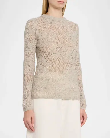 Brunello Cucinelli Wool-Mohair Diamante Openwork Sweater | Thumbnail 4