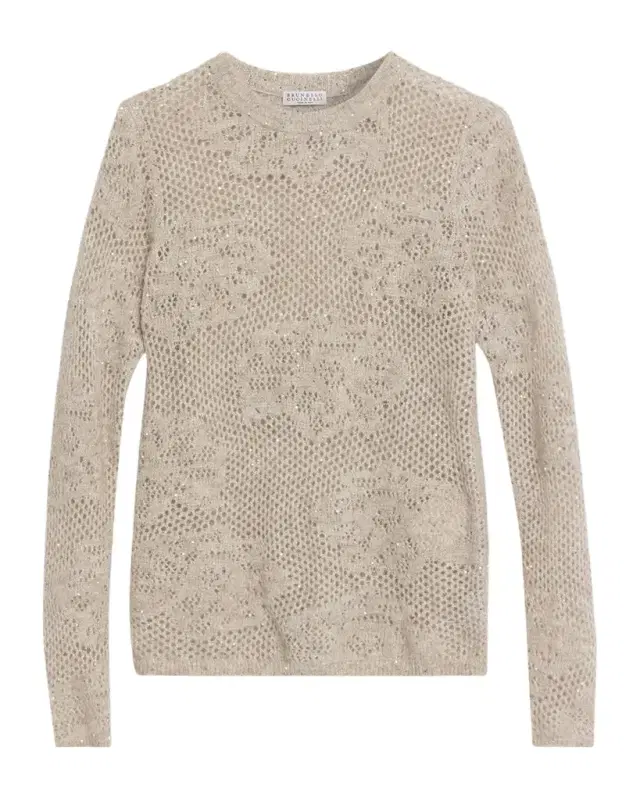 Brunello Cucinelli Wool-Mohair Diamante Openwork Sweater