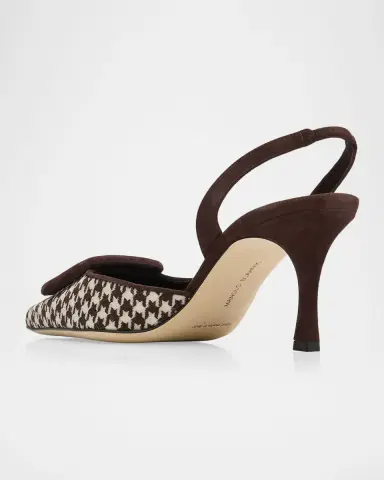 Manolo Blahnik 70mm Mayslibi Houndstooth Tweed and Suede Slingback Pumps | Thumbnail 4