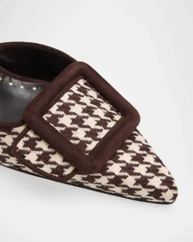 Manolo Blahnik 70mm Mayslibi Houndstooth Tweed and Suede Slingback Pumps | Thumbnail 5