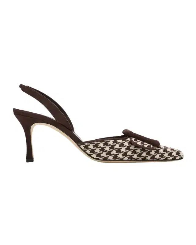 Manolo Blahnik 70mm Mayslibi Houndstooth Tweed and Suede Slingback Pumps