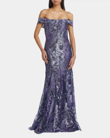 Rene Ruiz Collection Metallic Off-The-Shoulder Mermaid Gown | Thumbnail 4