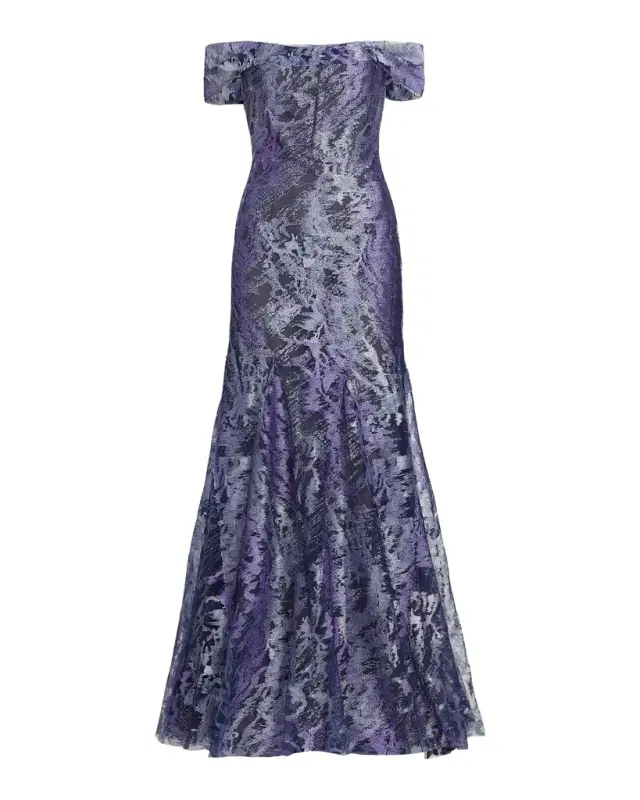 Rene Ruiz Collection Metallic Off-The-Shoulder Mermaid Gown
