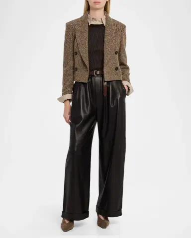 Brunello Cucinelli Glove Leather Wide-Leg Pants | Thumbnail 2
