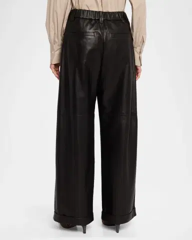 Brunello Cucinelli Glove Leather Wide-Leg Pants | Thumbnail 3