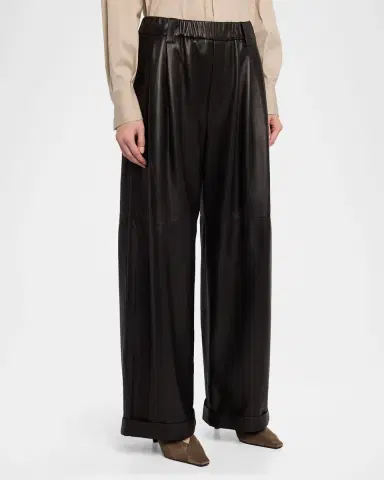 Brunello Cucinelli Glove Leather Wide-Leg Pants | Thumbnail 4