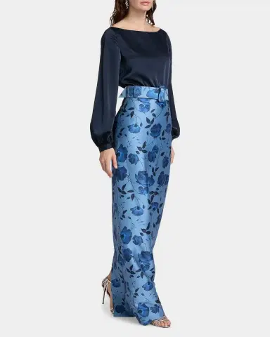 SACHIN BABI Astor Satin Belted Floral Gown | Thumbnail 2