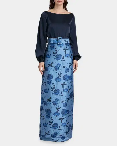 SACHIN BABI Astor Satin Belted Floral Gown | Thumbnail 4
