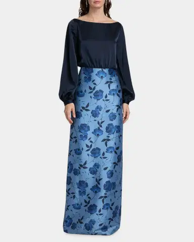 SACHIN BABI Astor Satin Belted Floral Gown | Thumbnail 5