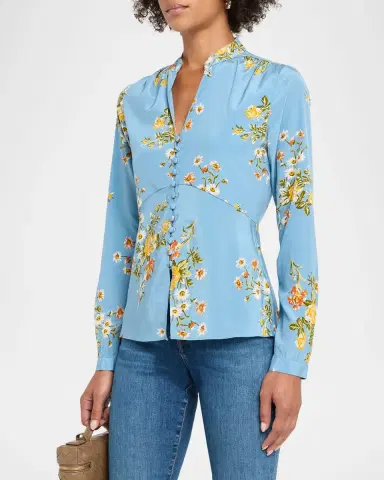 Veronica Beard Fable Floral Silk Blouse | Thumbnail 4