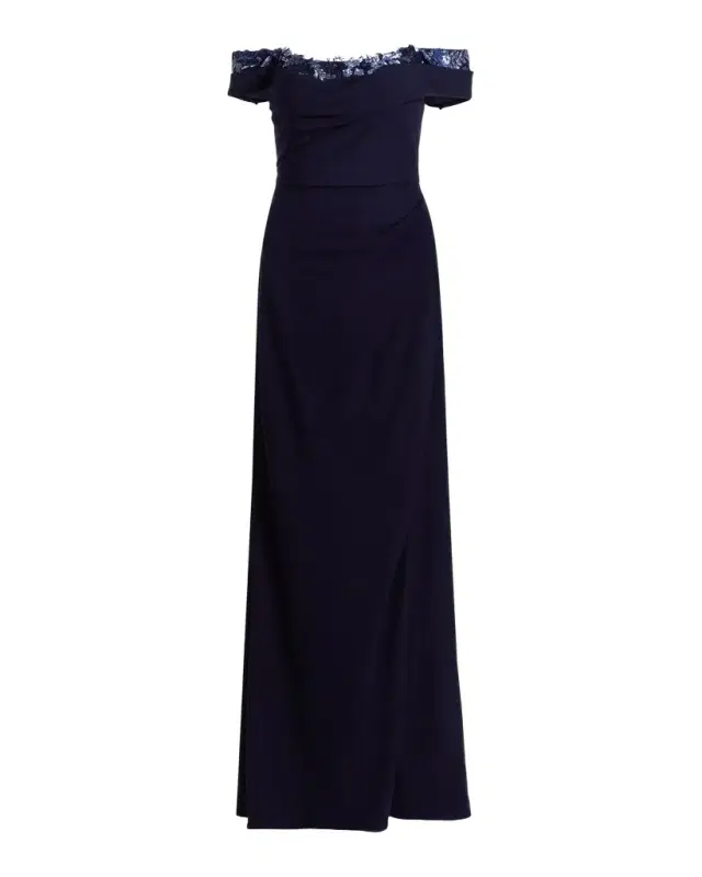 Rene Ruiz Collection Rene Ruiz Off-The-Shoulder Crepe Gown