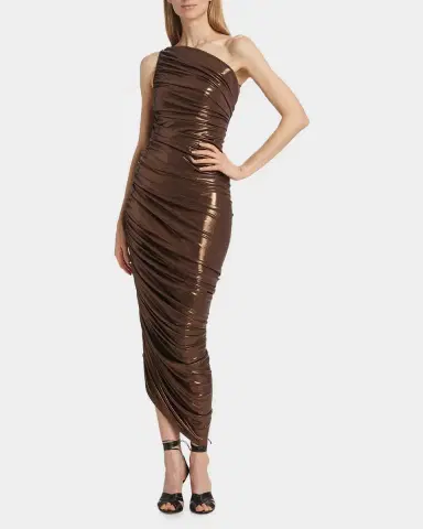 Norma Kamali Diana Metallic One-Shoulder Midi Dress | Thumbnail 4 Norma Kamali Diana Metallic One-Shoulder Midi Dress | Thumbnail 4